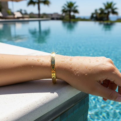 Evil Eyes Bangle - 18K Gold-Plated Stainless Steel
