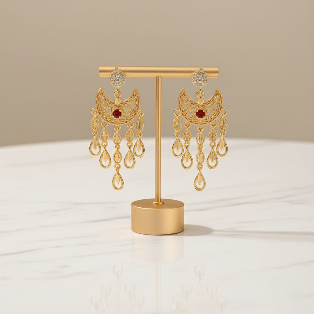 Astraea - 18K Gold-Plated Copper Moon Chandelier Earrings