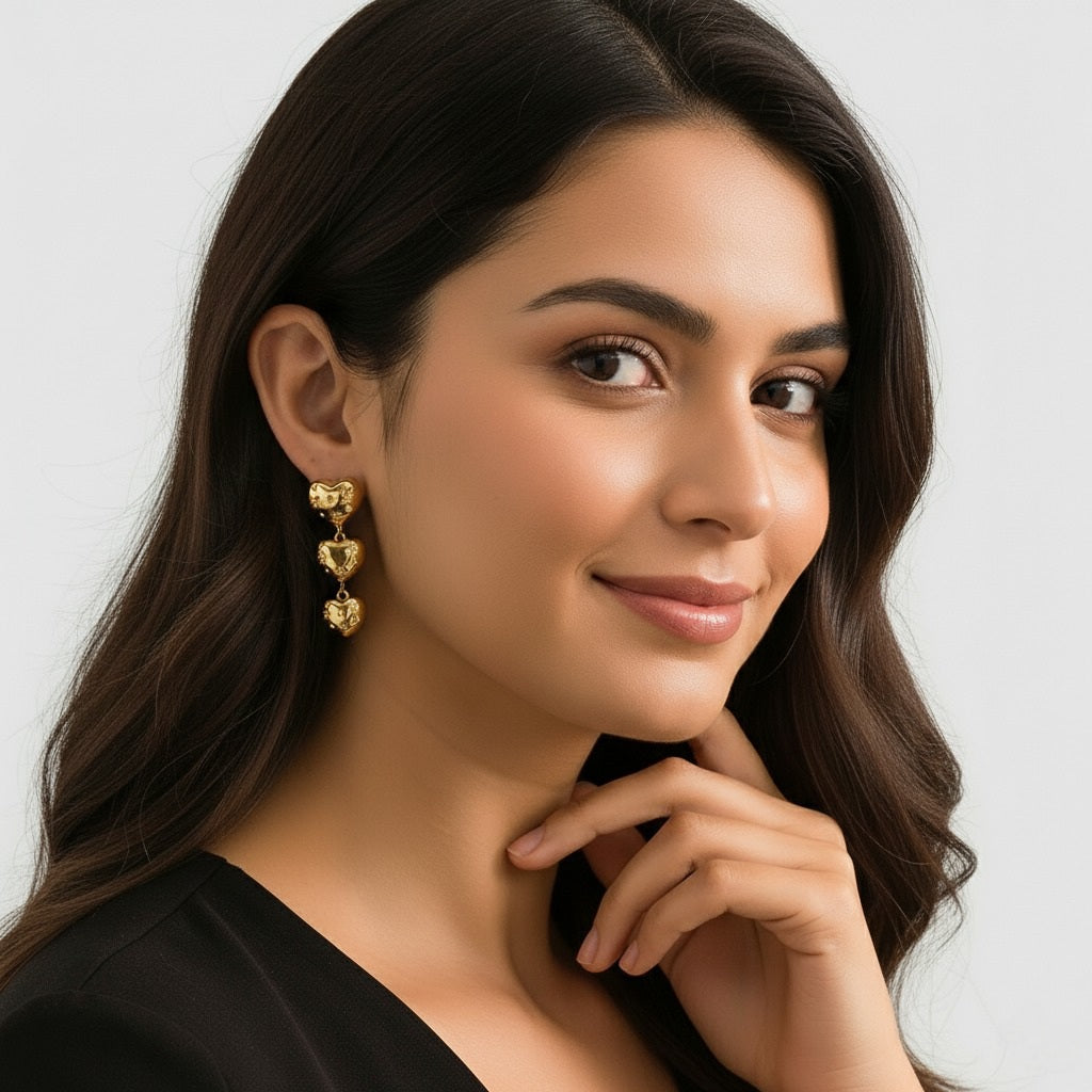 Trinita Amore - 18K Gold-Plated Stainless Steel Zircon Heart Drop Earrings