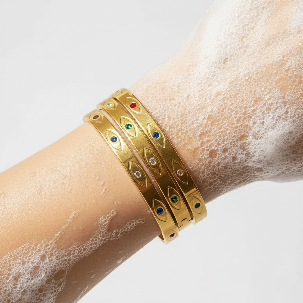 Evil Eyes Bangle - 18K Gold-Plated Stainless Steel