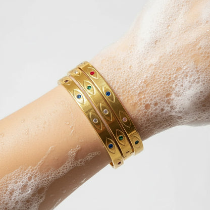 Evil Eyes Bangle - 18K Gold-Plated Stainless Steel