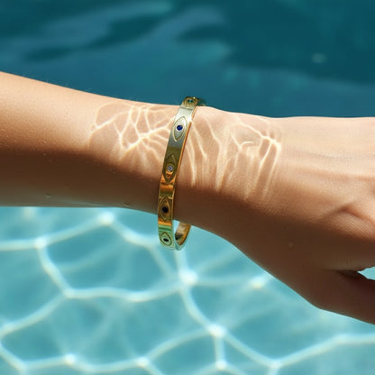 Evil Eyes Bangle - 18K Gold-Plated Stainless Steel