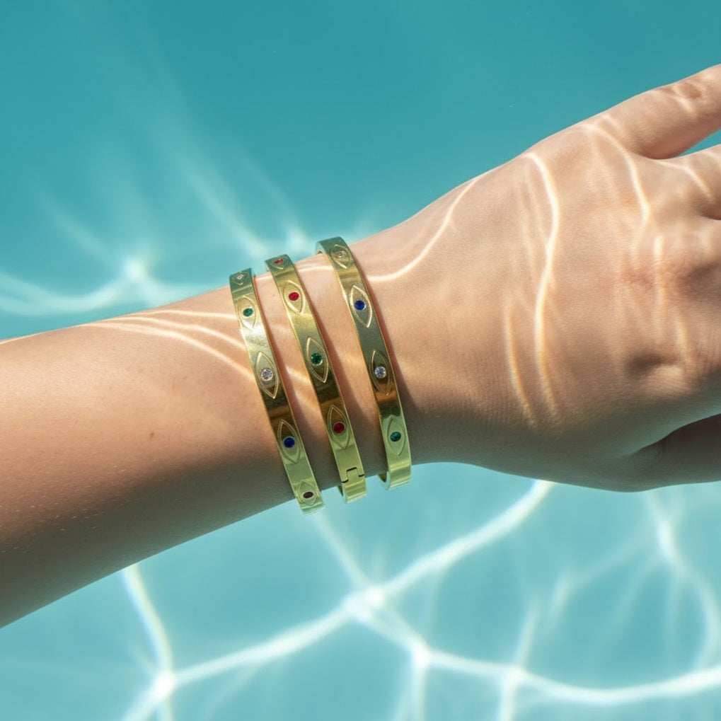 Evil Eyes Bangle - 18K Gold-Plated Stainless Steel