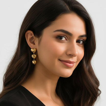 Trinita Amore - 18K Gold-Plated Stainless Steel Zircon Heart Drop Earrings