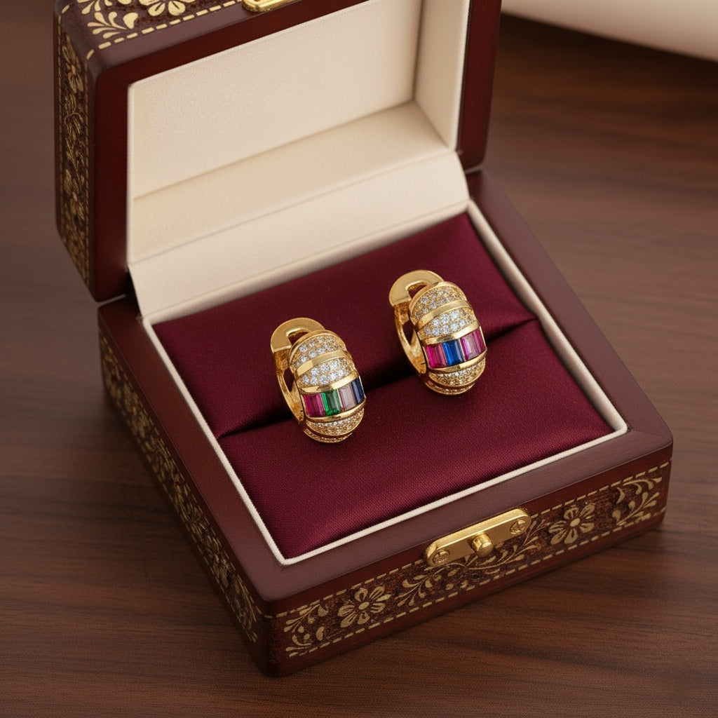 Hope Huggie Earrings - 18K Gold Plated Copper with Zircon Inlay