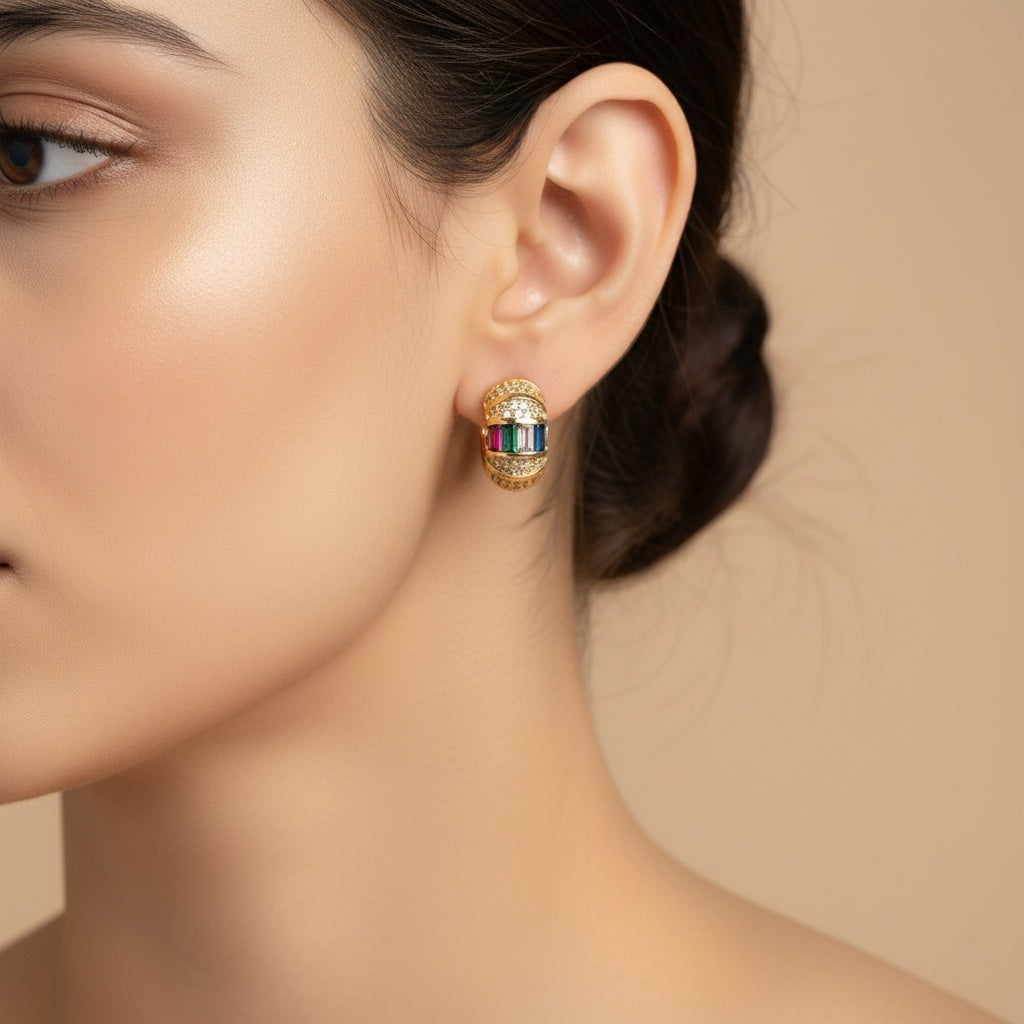 Hope Huggie Earrings - 18K Gold Plated Copper with Zircon Inlay