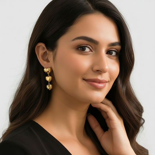 Trinita Amore - 18K Gold-Plated Stainless Steel Zircon Heart Drop Earrings
