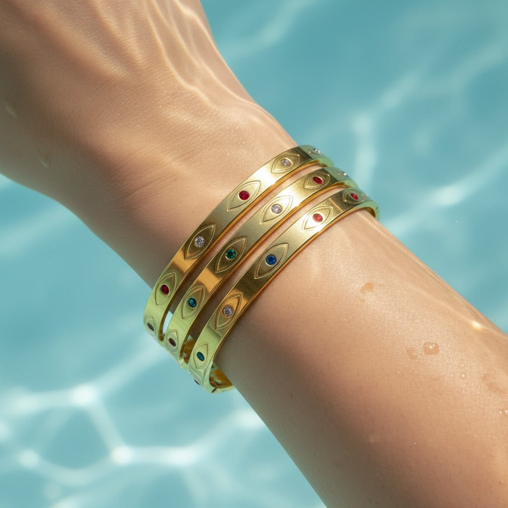 Evil Eyes Bangle - 18K Gold-Plated Stainless Steel