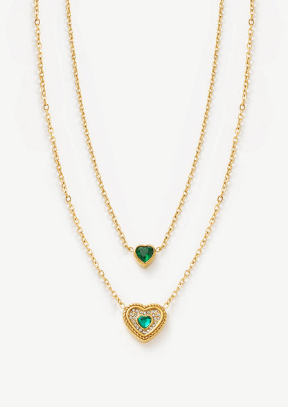 Hazel Heart Two-Layer Necklace - 18K Gold-Plated Stainless Steel