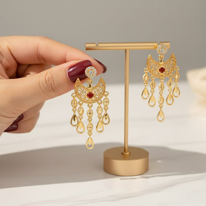 Astraea - 18K Gold-Plated Copper Moon Chandelier Earrings
