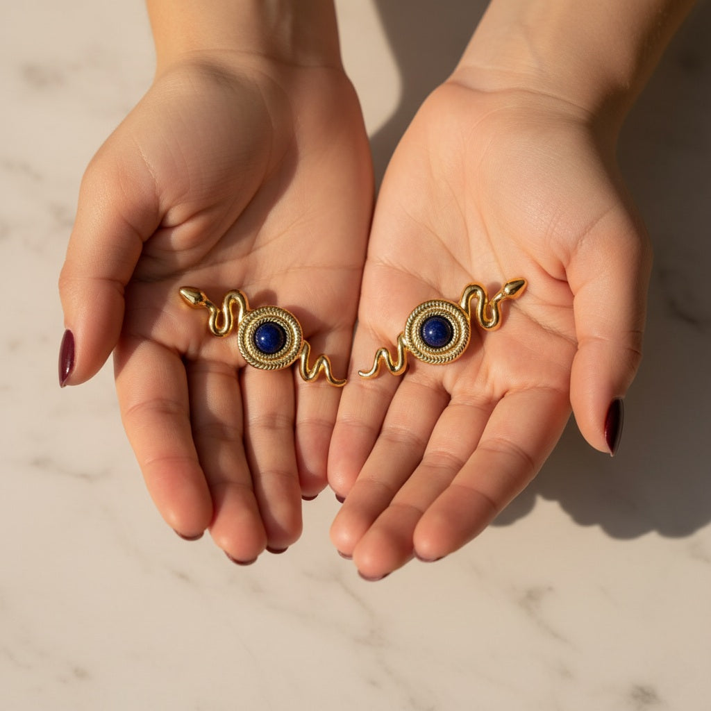 Serpentina - 18K Gold-Plated Snake Earrings with Blue Stone