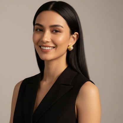 Sabina - Square Stainless Steel 18K Gold-Plated Mabe Pearl Ear Studs