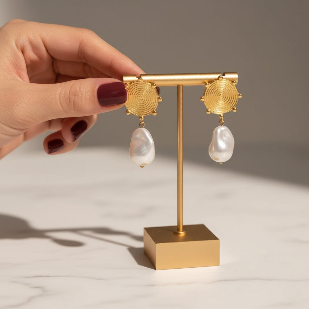 Solara - 18K Gold-Plated Stainless Steel Pearl Drop Earrings