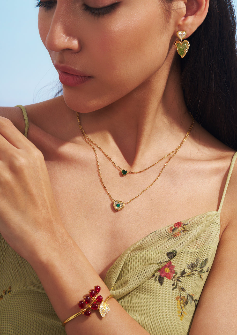 Hazel Heart Two-Layer Necklace - 18K Gold-Plated Stainless Steel