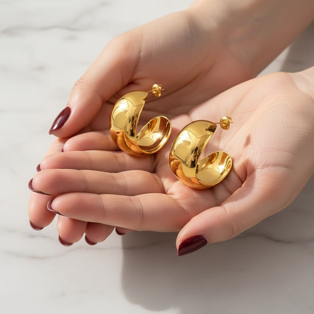 Erin Semi Hoop Earrings – 18K Gold-Plated Stainless Steel