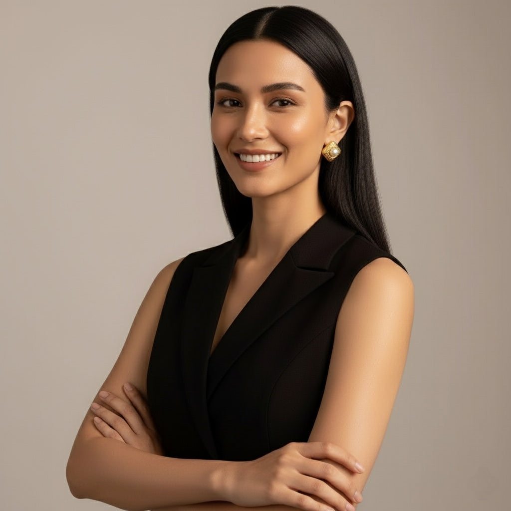 Sabina - Square Stainless Steel 18K Gold-Plated Mabe Pearl Ear Studs