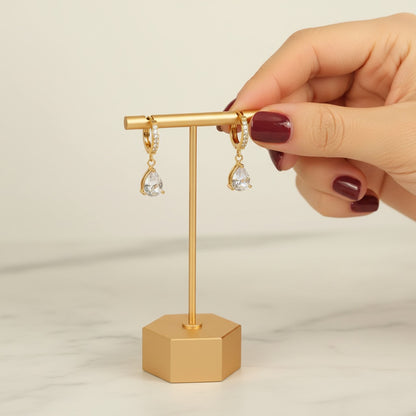 Eros Teardrop Huggie Earrings - 18K Gold-Plated Stainless Steel with Rhinestones & Zircon