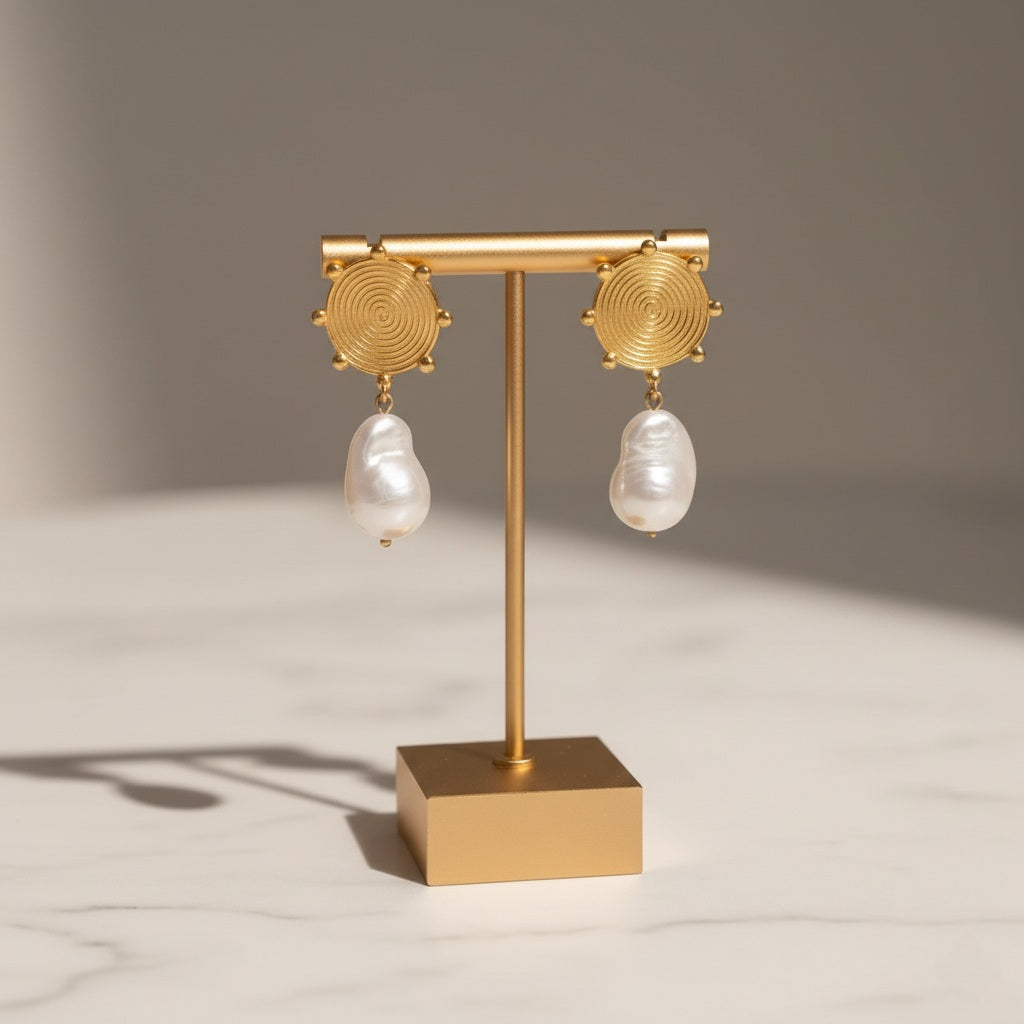 Solara - 18K Gold-Plated Stainless Steel Pearl Drop Earrings