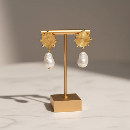Solara - 18K Gold-Plated Stainless Steel Pearl Drop Earrings