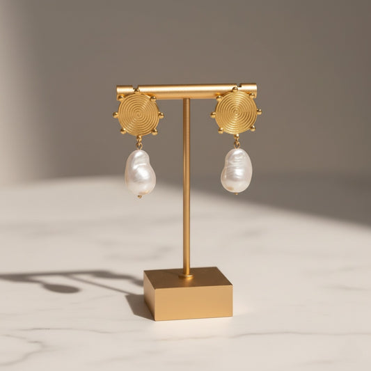 Solara - 18K Gold-Plated Stainless Steel Pearl Drop Earrings