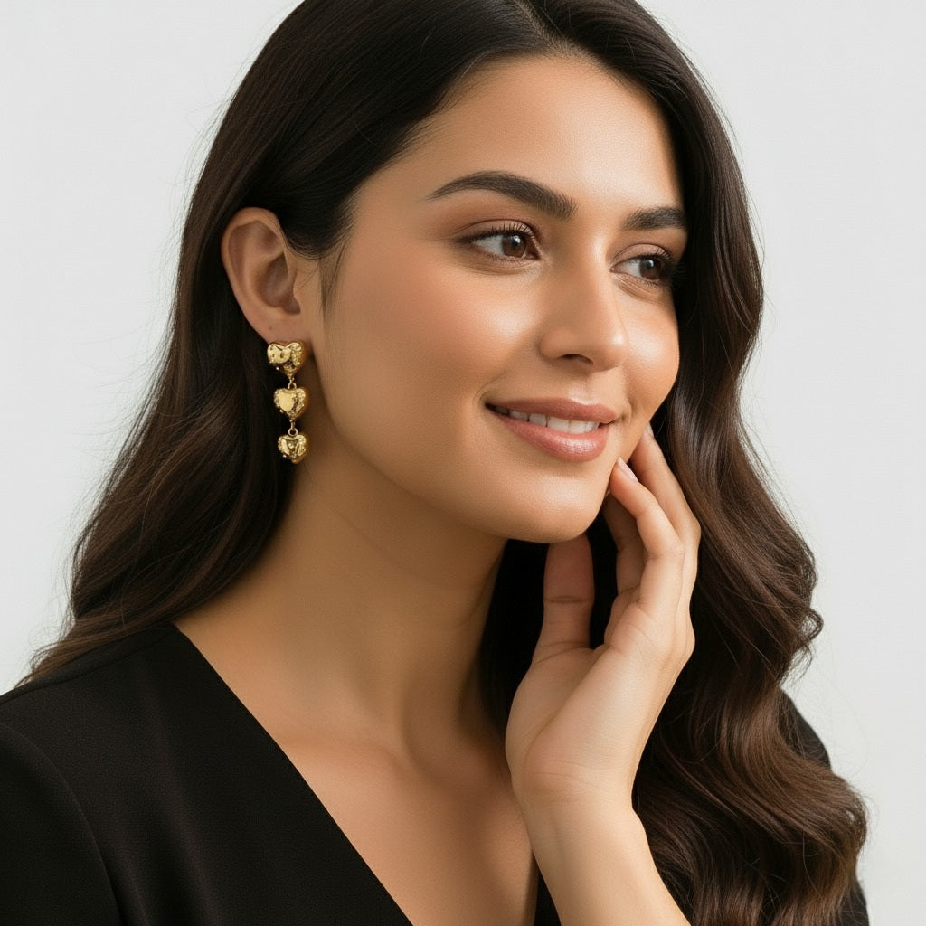 Trinita Amore - 18K Gold-Plated Stainless Steel Zircon Heart Drop Earrings